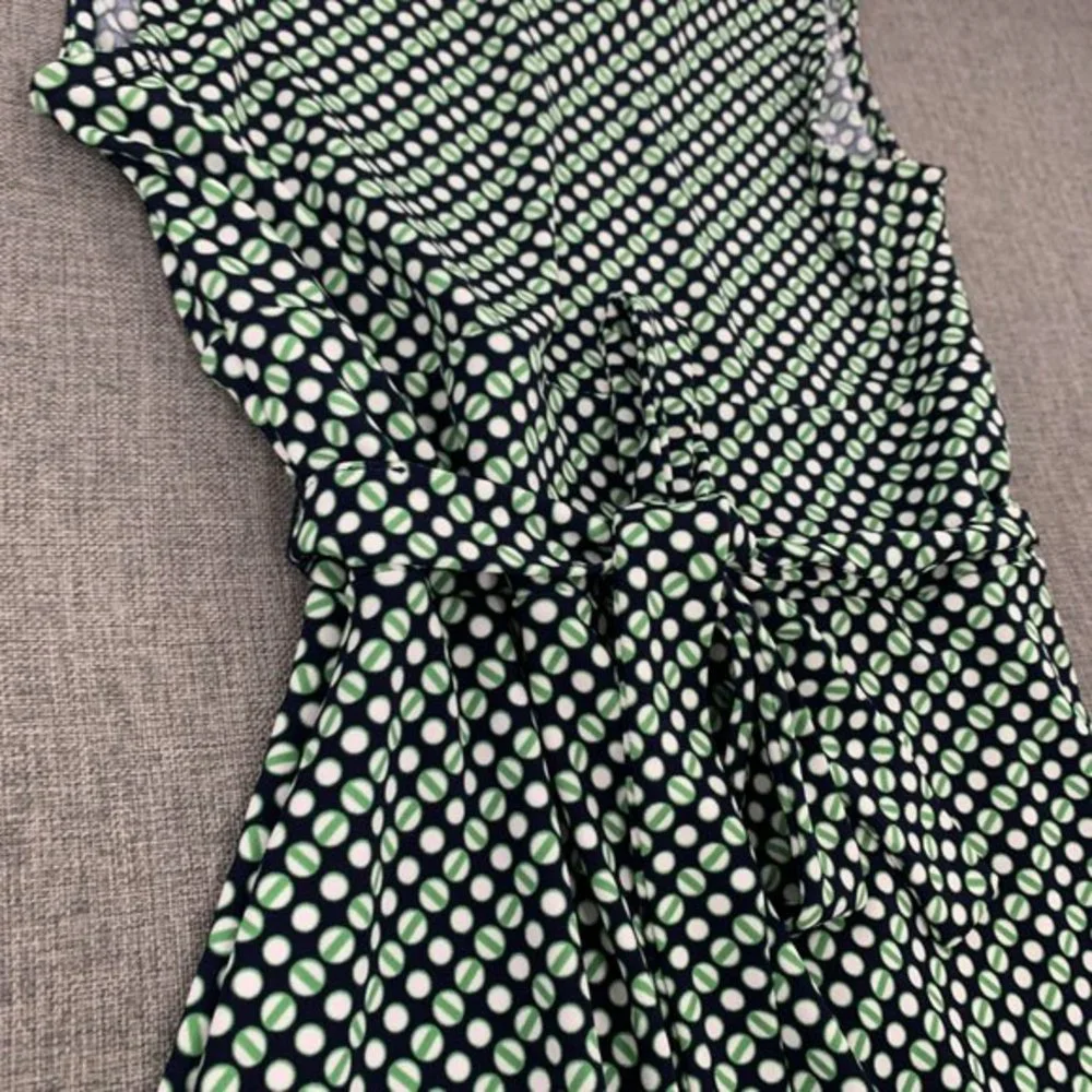 Talbots Belted Sheath Dress Sleeveless Green Black‎ White XS Round Neck Comfort